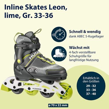 Інлайнери Hudora Mia/Leon - роликові ковзани для дітей та дорослих, регульовані, кольори та розміри 33-36