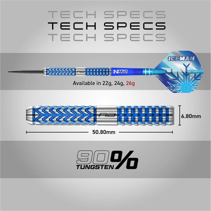 Професійні дротики RED DRAGON Gerwyn Price Iceman Glacier 90% вольфраму з крилами та хвостовиками, 18г, 22г, 24г, 26г