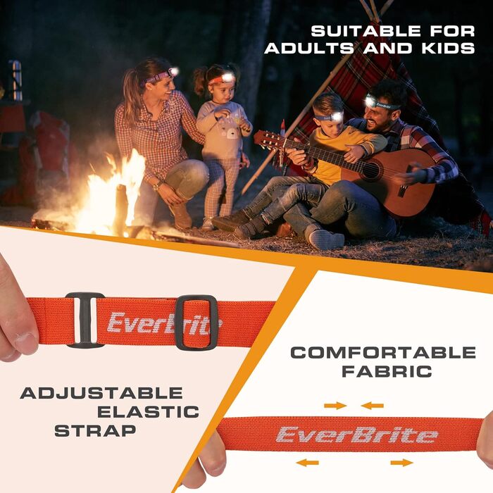 LED налобний ліхтар EverBrite 2 шт. з червоним та зеленим світлом, 5 режимів, для кемпінгу, відпочинку на природі, подарунок на Різдво, з 6 AAA батарейками (Помаранчевий)