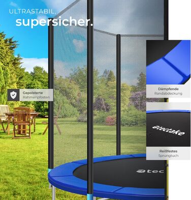 Трамплін Tectake® Ø 305 см з захисним сіткою, блакитний. Для дітей, тренування витривалості, безпечний, набір для активного відпочинку