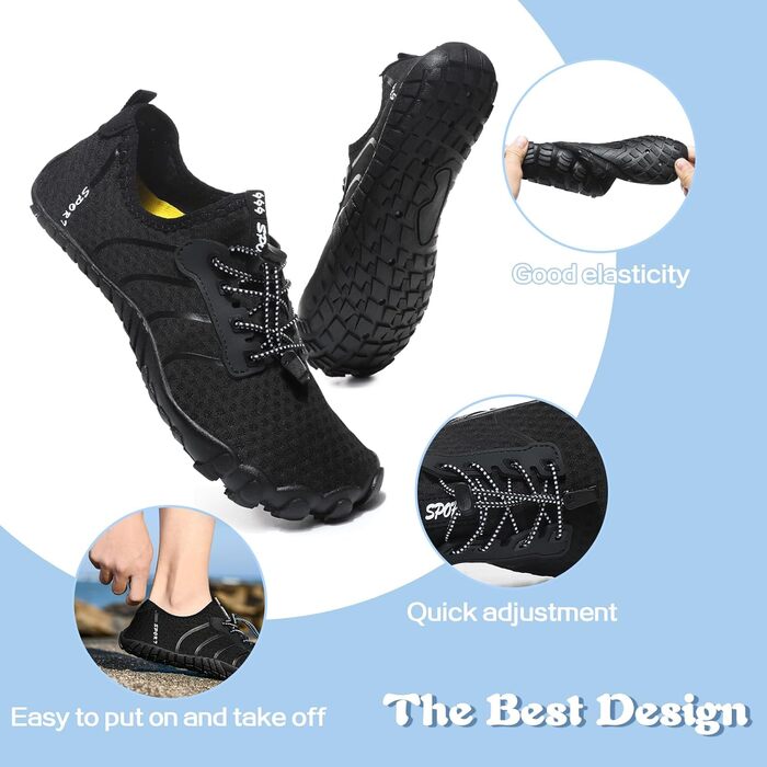 Чоловічі та жіночі аквашузи для плавання та серфінгу, швидко сохнуть, чорні, 42 EU