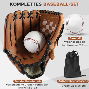 Рукавиця для бейсболу та софтболу Recht Hand 12.5 дюймів, коричнева, для дорослих, з м'ячем для тренувань та змагань