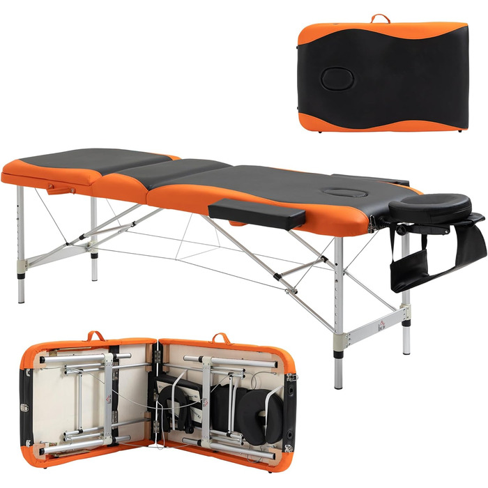 HOMCOM Складаний масажний стіл з алюмінію, з підголовником та сумкою для перенесення, до 225 кг - 215 x 60 см