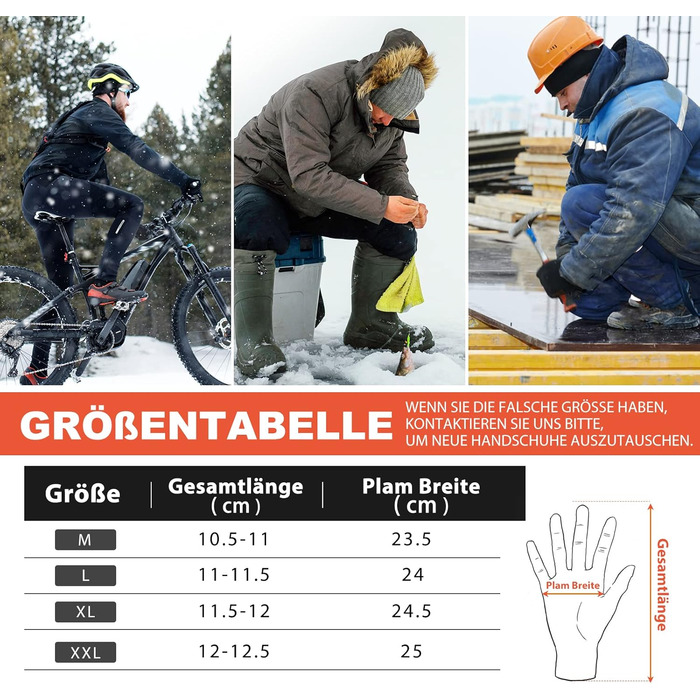 Велосипедні рукавички HIKENTURE: чорні зимові рукавички з сенсорним екраном для чоловіків | Рукавички для гірського катання та шосейної їзди | XL