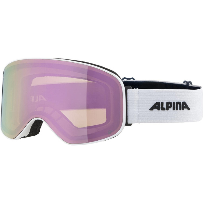 ALPINA SLOPE Q-LITE Дзеркальна лижна маска OTG з UV-захистом, посилений контраст, для дорослих, біла матова