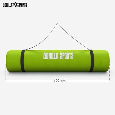 Йога мат GORILLA SPORTS® 190x100x1.5 см з ручним ременем, антислизька, без фталатів, для фітнесу та тренувань