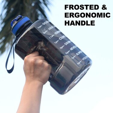 Спортивна пляшка для води 3,78 л з позначками часу та трубочкою, BPA Free, витокозахисна, чорна