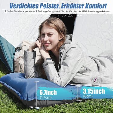 Килимок для кемпінгу Ciskotu самонадувний 8 см з подушкою. Підходить для кемпінгу, піших прогулянок та подорожей. (Синій+Сірий)