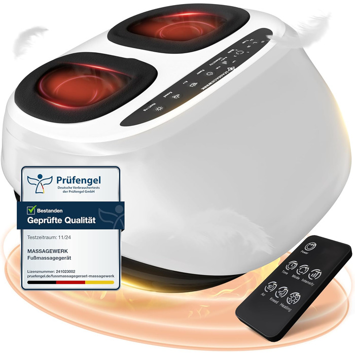 Електричний масажер для ніг преміум-класу | EMS масажер для ніг з функцією Shiatsu, вібрації та підігрівом. Покращує кровообіг, знімає біль при п'яткової шпори та нейропатії. Підходить для розміру ноги до 45. Білий колір