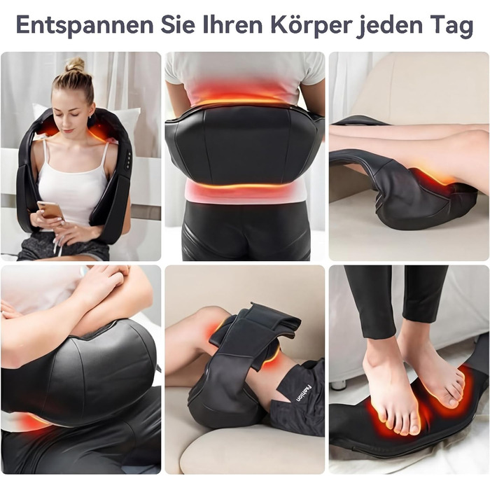 Масажер для шиї з підігрівом, 3D масаж для зняття болю в шиї, спині та попереку, Shiatsu масажер з 3 рівнями інтенсивності, подарунок для жінок та чоловіків