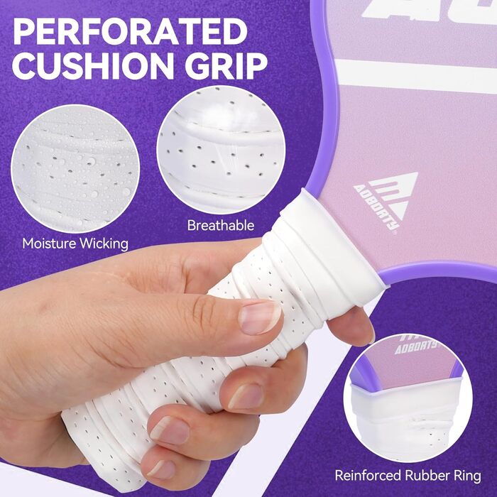 Набір для піклболу: 4 ракетки з графіту, USAPA, преміум-якість, з фацеровою поверхнею та полімерним ядром, 4 м'ячі та сумка, фіолетовий та зелений