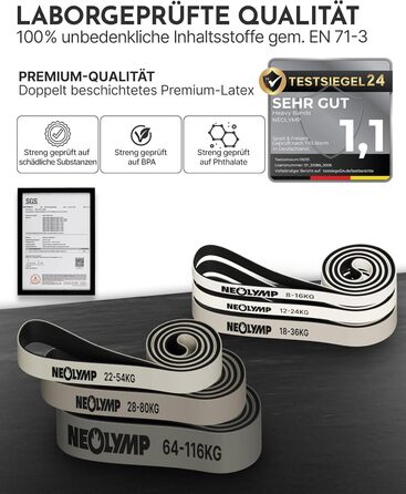 Гума для фітнесу Neolymp з натурального латексу, 22-54 кг, з електронною книгою, для силових тренувань