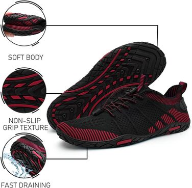 Водні черевики WateLves для чоловіків та жінок, шкарпетки для плавання, аквашузи для серфінгу, дайвінгу, фітнесу, чорний/червоний, 43 EU