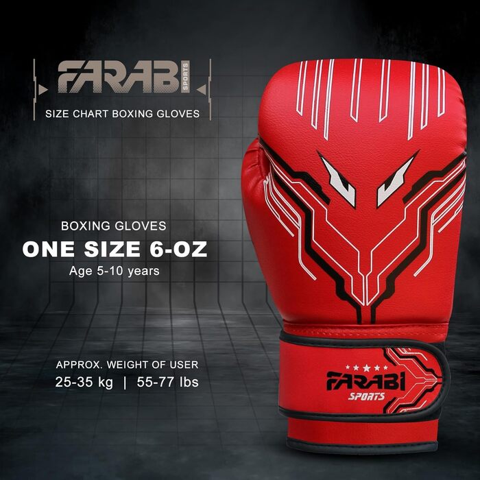 Дитячі боксерські рукавички Farabi Sports 6 oz для хлопчиків і дівчат, для MMA, муай-тай, боксу та тренувань, вік 5-10 років