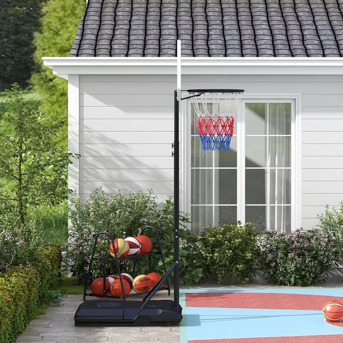 Баскетбольний кошик SPORTNOW з підставкою, регульована висота 179-209 см, сталевий, на колесах, для вулиці, багатокольоровий