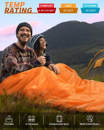 Сплячий мішок Outdoor Sportneer для 2 осіб: двомісний спальний мішок на 3 сезони, 220x150 см, 2.75 кг з 2 подушками, для дорослих, оранжевий (без фланелевої підкладки)