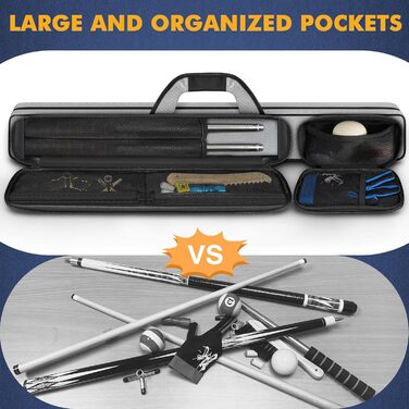 Чохол для більярдних київ 2x2 на 2 киї з кишенями на блискавці для аксесуарів, міцний, поліестер, з плечовим ременем та ручкою, м'який, для жінок та чоловіків (Сірий/Чорний)