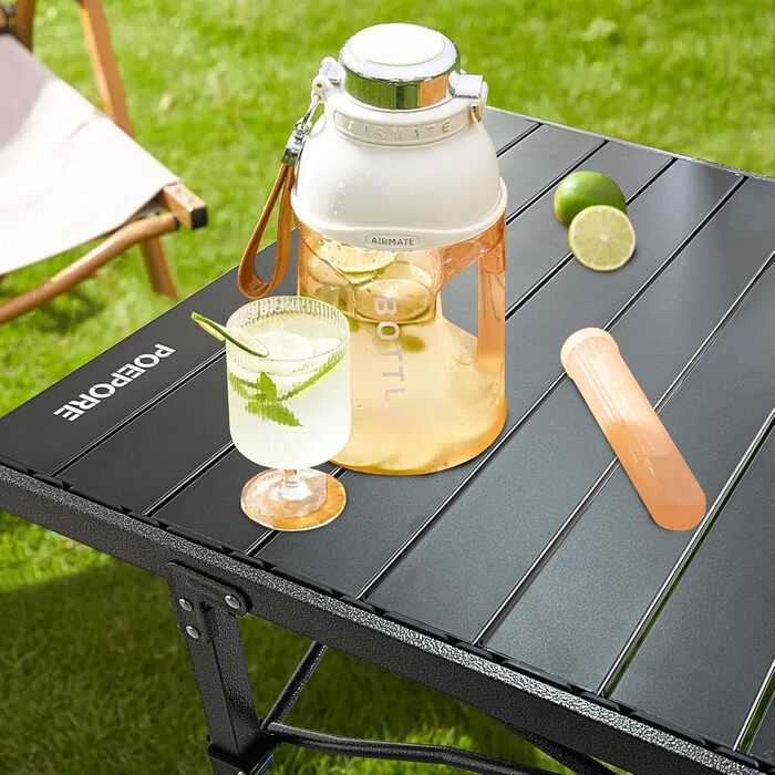 Стіл для кемпінгу Poeopore, розкладний, алюміній, великий, на 4-6 осіб, чорний, 140 x 70 x 70 см