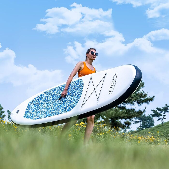 Надувна SUP-дошка FunWater для дорослих, комплект: регульоване весло, помпа, рюкзак, страхувальний шнур, водонепроникна сумка, синя