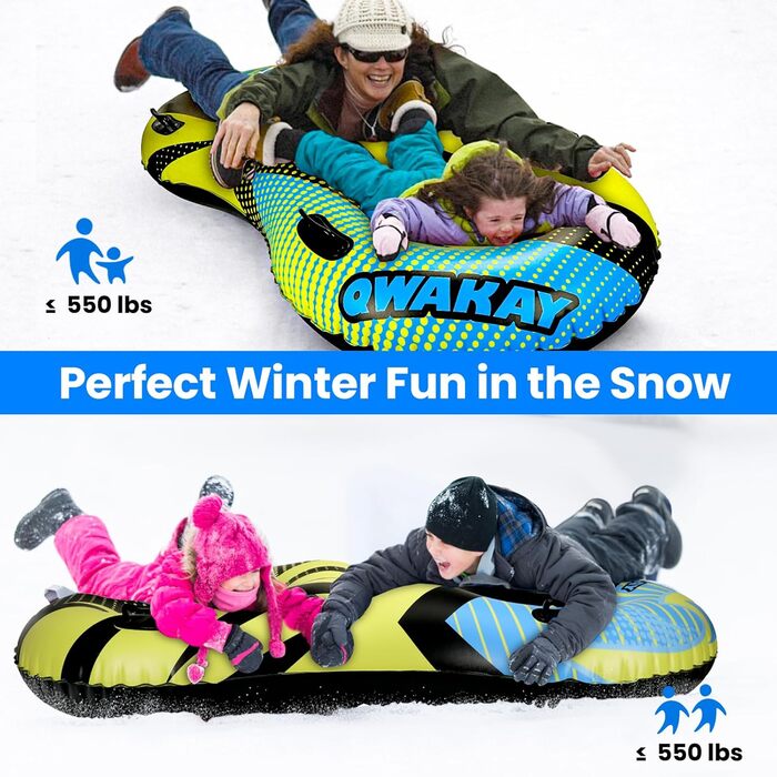 Надувний сніговий тюб з буксирувальною лінією, 47-49-68 дюймів. Міцний корпус, зносостійкий та морозостійкий матеріал. Зимовий спорт для дітей та дорослих. Подвійне сидіння 68 дюймів