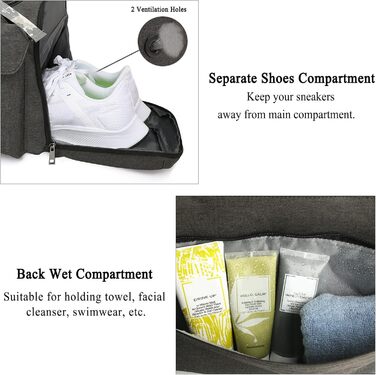 Спортивна сумка-мешок для чоловіків 3-в-1: рюкзак з відділенням для взуття та вологих речей, сіра, 57 x 27 x 28 см