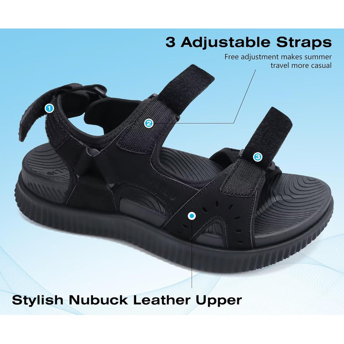 Чоловічі сандалі KuaiLu для трекінгу та відпочинку: ортопедичні, зручні, літні, пляжні, з товстою підошвою, розмір 44 EU (чорні)