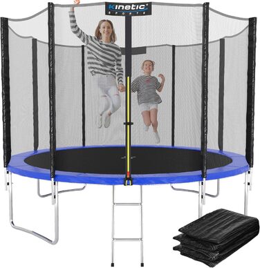 Батут KINETIC SPORTS Salto Plus Outdoor для дітей: Ø 183/244/305/366/400/430/490 см - Комплект з сіткою, захисним бордюром та сходами, до 160 кг