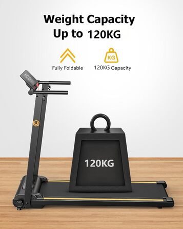 Біговий тренажер UREVO для дому, 2.25PS, складний, з 12 програмами HIIT, компактний, для дому/офісу, економія місця, широка бігова доріжка, LCD-дисплей, чорний