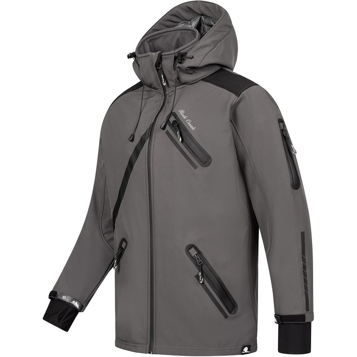 Чоловіча куртка-софтшелл Rock Creek Outdoor H-127 водонепроникна для прогулянок та активного відпочинку, темно-сіра, розмір 5XL
