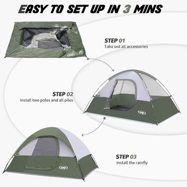 Намет кемпінговий 3-місний UNP Campingzelt водонепроникний, вітрозахисний з тентом, легко встановлюється, портативний купольний намет для кемпінгу (Світло-зелений)
