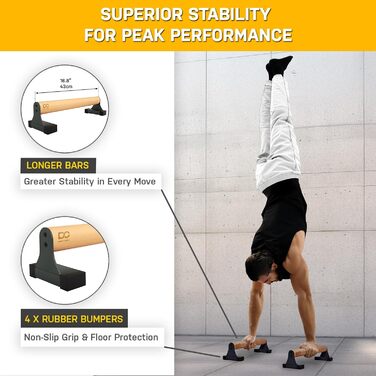 Паралелети Double Circle з дерев'яними ручками - обладнання для калістеніки. Нековзні турніки для віджимань, стійки для перевороту вперед