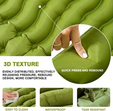 Саморозкладаний килимок для кемпінгу YuanDiann 200x140 см на 2 особи, армійний зелений, з помпою та подушкою