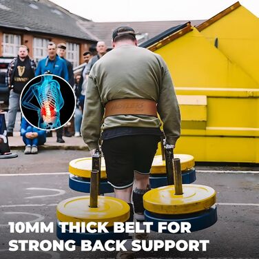 Пояс для важкої атлетики Husters з ременем, шкіряний, для пауерліфтингу, бодібілдингу, кросфіту, тренувань. Підтримка спини, 10 мм, для чоловіків та жінок (L, коричневий)