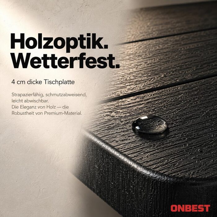 Розкладний стіл Onbest Holz Optik великий - садовий, для пікніка, кемпінгу на 6 осіб. Пластик/алюміній, з текстурою дерева для дому та саду