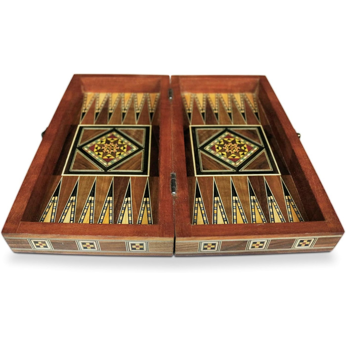 Дерев'яна настільна гра 3 в 1 Backgammon, шахи, дама 30x30 см, ручна робота, інтарсія, комплект із фігурами та фішками