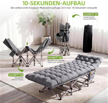 Ліжко похідне розкладне Feldbett XXL 7 зон, 250 кг, Oxford 1200D, кут нахилу 15°, сіре (2 шт)