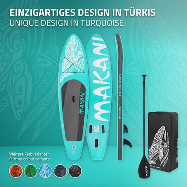 Надувна SUP-дошка ECD Germany Makani 305–380 см, PVC, до 150 кг, товщина 10/15 см, з сидінням для каяка, комплект сумка, весло, зелена