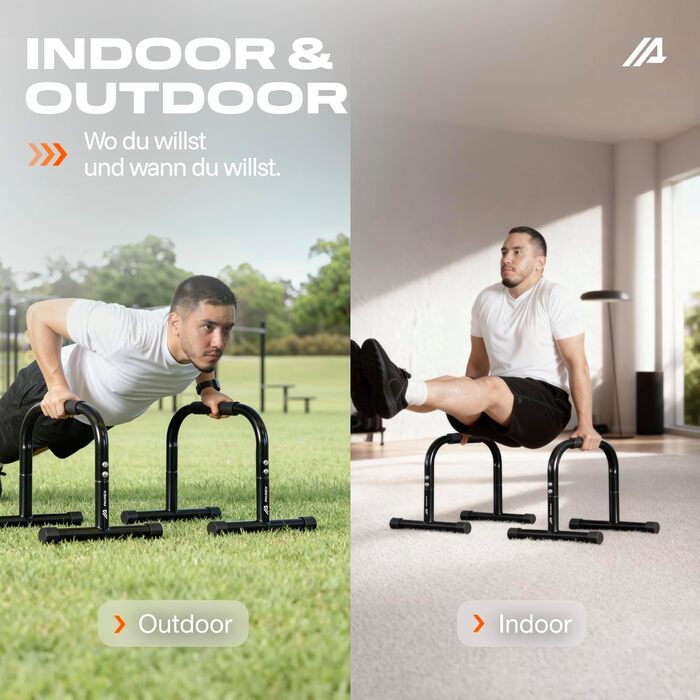 Паралелетки Parex сталеві, для зняття навантаження на суглоби та з неслизьким покриттям, обладнання для калістеніки для використання в приміщенні та на вулиці, бруси для віджимань, ідеально підходять для стійки на руках та віджимань, чорний, розмір Large