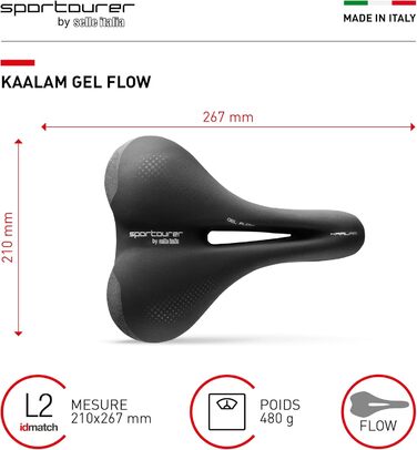 Велосипедне сідло Sportourer KAALAM Gel Flow з гелем, м'яке, водонепроникне, з відбивачем, чорне