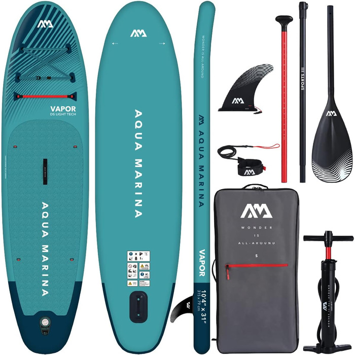 Надувна SUP-дошка Aqua Marina Vapor 315 см з веслом, лішем, рюкзаком і насосом, бірюзова для плавання та серфінгу