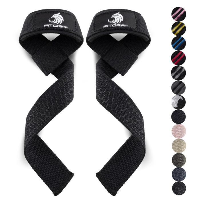 Фітнес-манжети для тяги штанги Fitgriff® (з підкладкою) - для силових тренувань, бодібілдингу, жінок та чоловіків (XS, чорний)