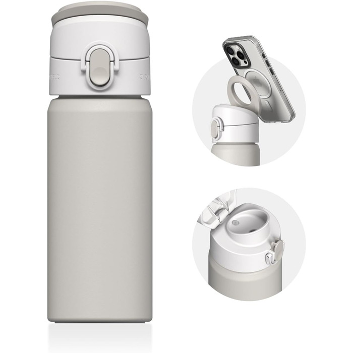 Пляшка для води RHINOSHIELD AquaStand 480 мл з нержавіючої сталі, сумісна з MagSafe, спортивна, без трубочки, з ручкою та регульованою підставкою, колір пісочний