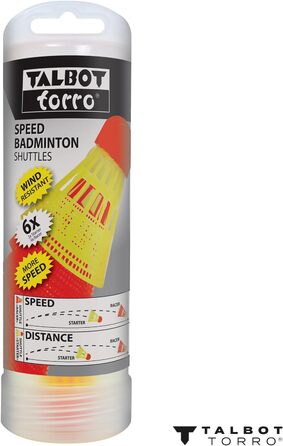 Шаттли Talbot-Torro Speedbadminton – федеральні м'ячі для гри вдень та вночі – стандартні або світлодіодні (LED) м'ячі у багаторазовій коробці (Speed Badminton Shuttles, 490180)