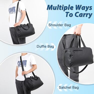 Спортивна сумка Romon для подорожей та тренувань з відділенням для взуття та мокрих речей, чорна, 39 × 23 × 22 см