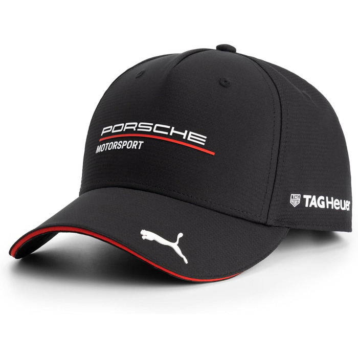 Кепка PUMA Porsche Motorsport з вигнутим козирком та логотипами Porsche Motorsport та спонсорів, чорна
