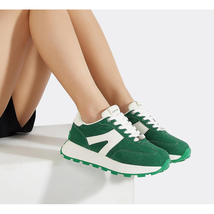 Кросівки жіночі Lucky Step на платформі, ретро стиль – для бігу, тенісу та повсякденного носіння (Зелено-білі, 37 EU)