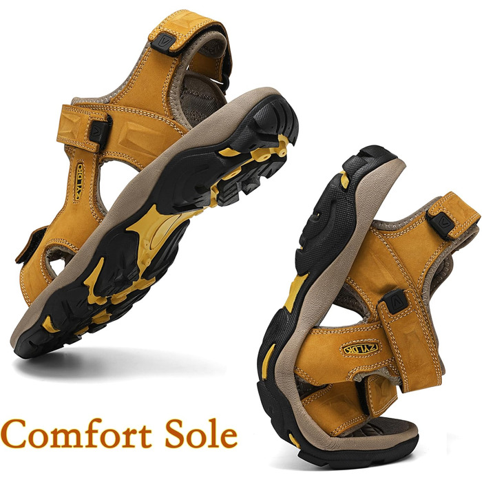 Чоловічі сандалі з натуральної шкіри для піших прогулянок та відпочинку на пляжі. Літні сандалі для туризму та активного відпочинку (41 EU, жовті)