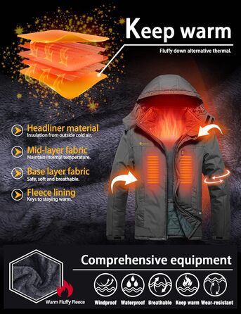 Чоловіча куртка GEMYSE для сноубордингу та лижного спорту, вітро- та водонепроникна, з флісовою підкладкою, зимова, з капюшоном, XL, сірий колір