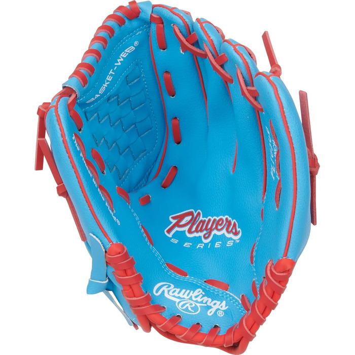 Рукавиця бейсбольна Rawlings Spieler Serie T-Ball / Юніорська (22.9-29.2 см), права рука, Columbia Blue/Scarlet, 10.5