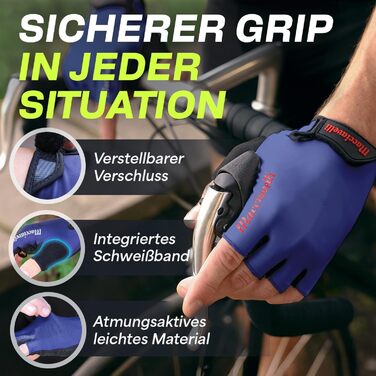 Велосипедні рукавички MACCIAVEI® для чоловіків та жінок | З підкладкою, дихаючі, безпечні | Рукавички для MTB, шосе, трекінгу | Синій, XXL